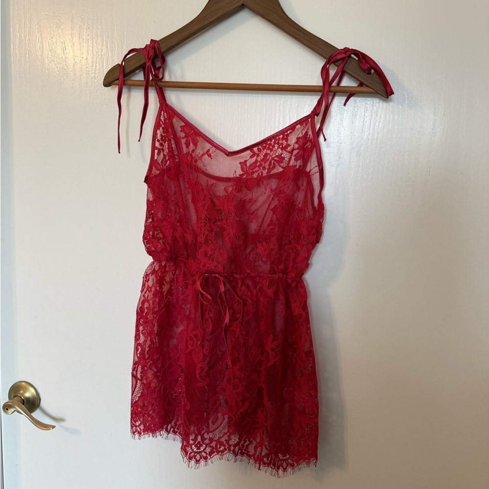 Mentionables x Shawn Johnson Red Lace Babydoll Dress S | Tie Straps | Romantic